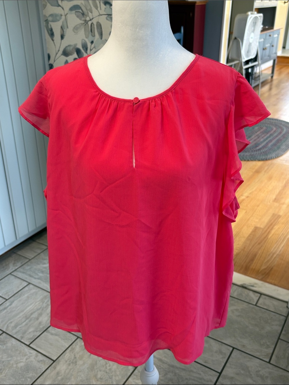 J. Crew Factory Coral Pink Ruffle Sleeve Blouse